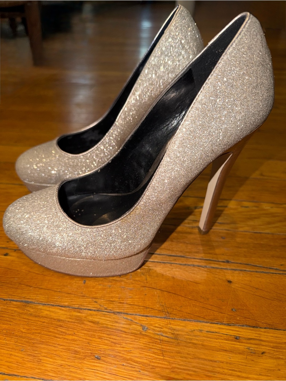 Aldo High Heel Shoes, Size 8- Elegant Glitter Platform Pumps - Champagne